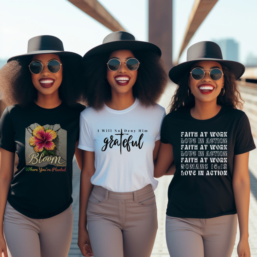 Group of Women Wearing Black and White Tryphena T-Shirts