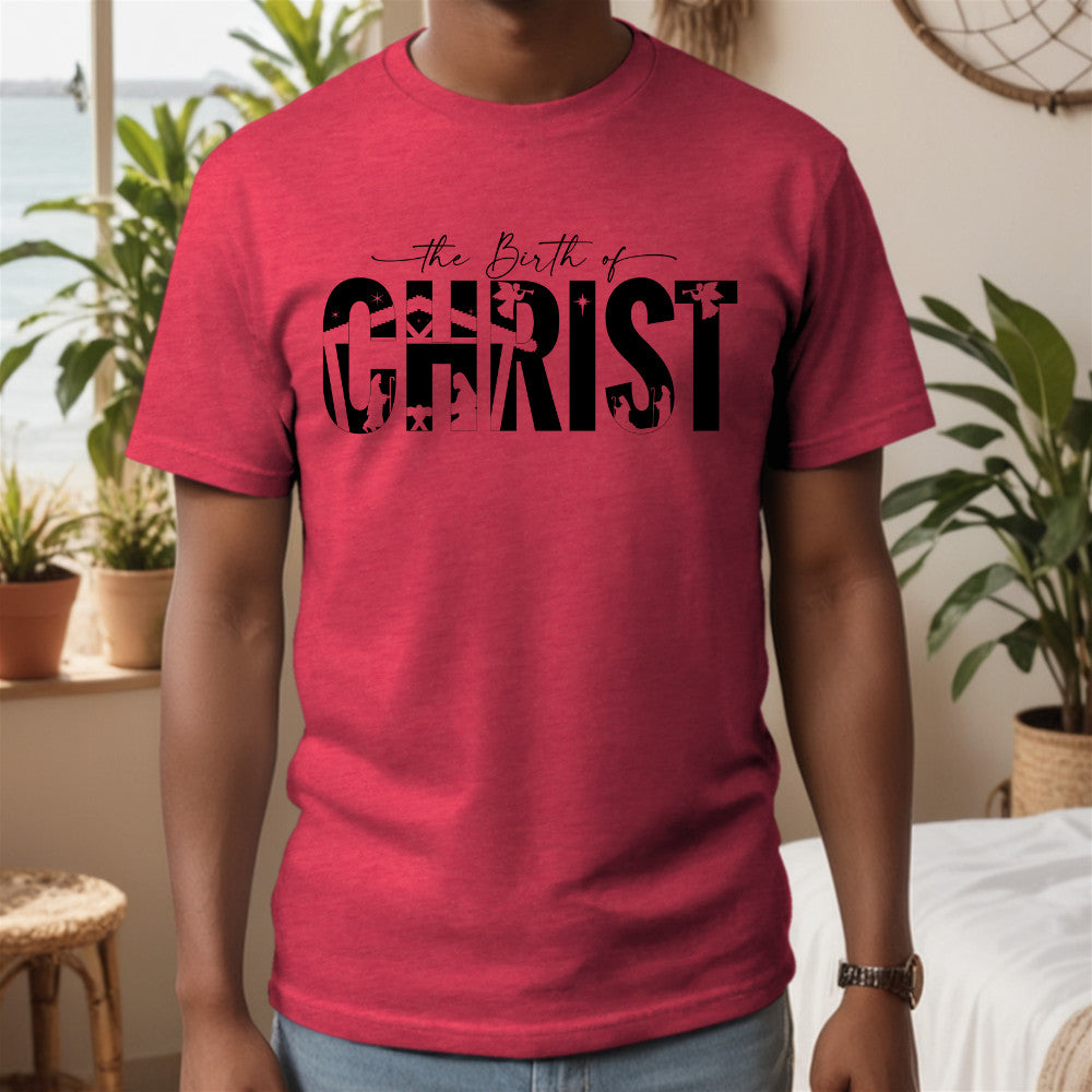 Heather red "Birth of Christ" Christian t-shirt