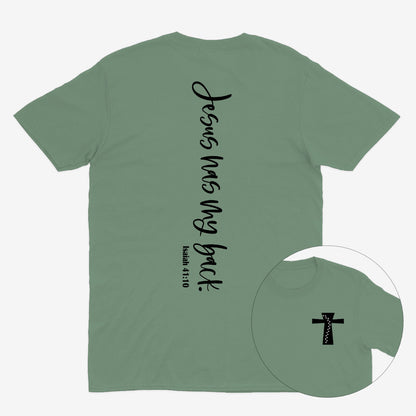 Tryphena "Jesus Has My Back" 
Sage T-Shirt: A message of hope and confidence. Wear this comfortable white tee as a reminder you're never alone (Isaiah 41:10).