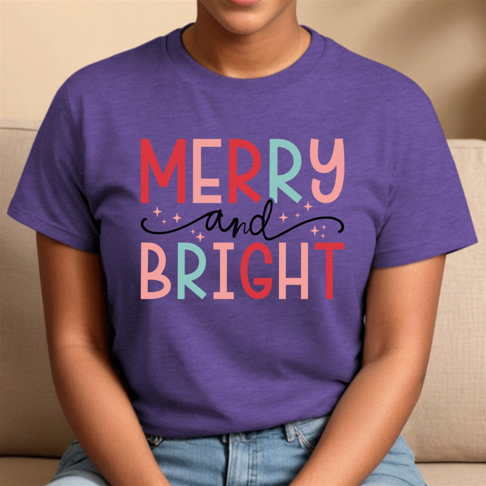 Heather Purple "Merry and Bright" Christian t-shirt