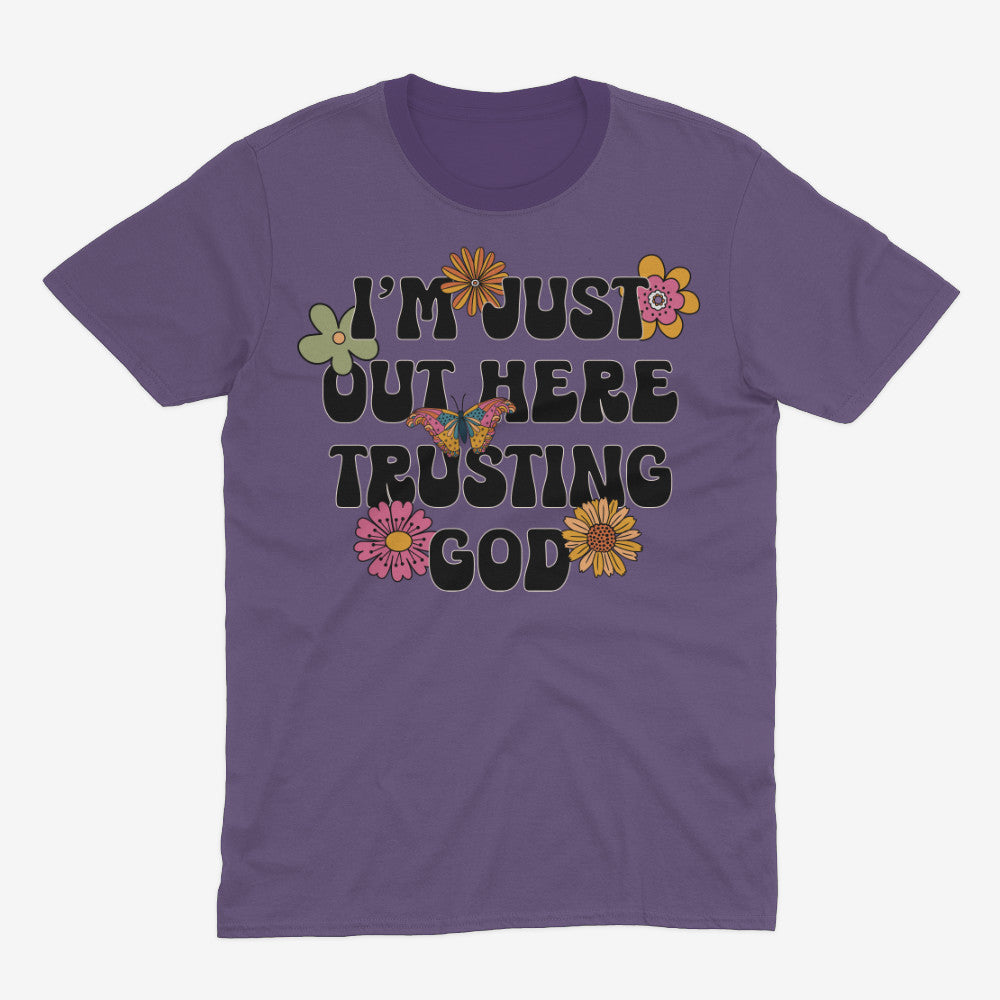 Heather Purple "Out Here Trusting God" Christian t-shirt