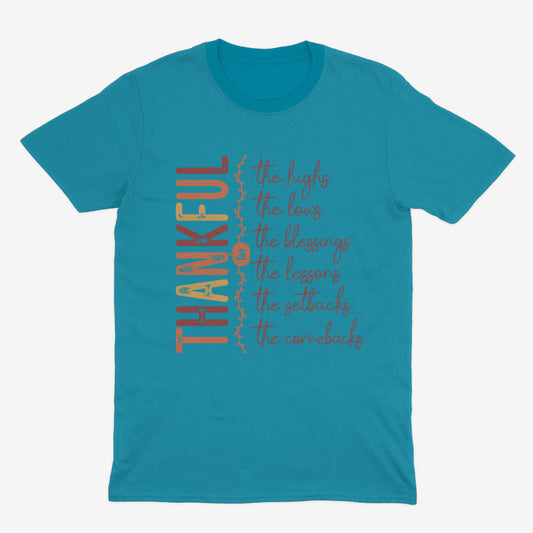 Heather teal blue "Thankful Quotes Fall" Christian t-shirt