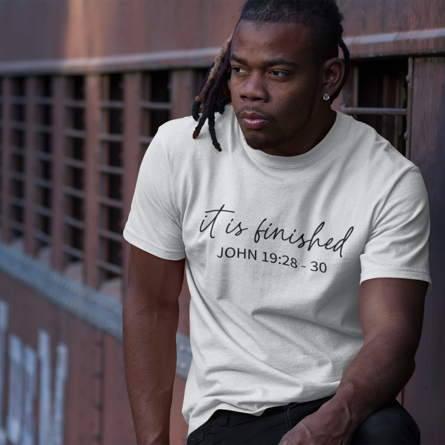 Tryphena "It Is Finished" White T-Shirt: Celebrate Jesus' victory with this bold message (John 19:30). Uplifting and faithful design on a comfortable white tee.